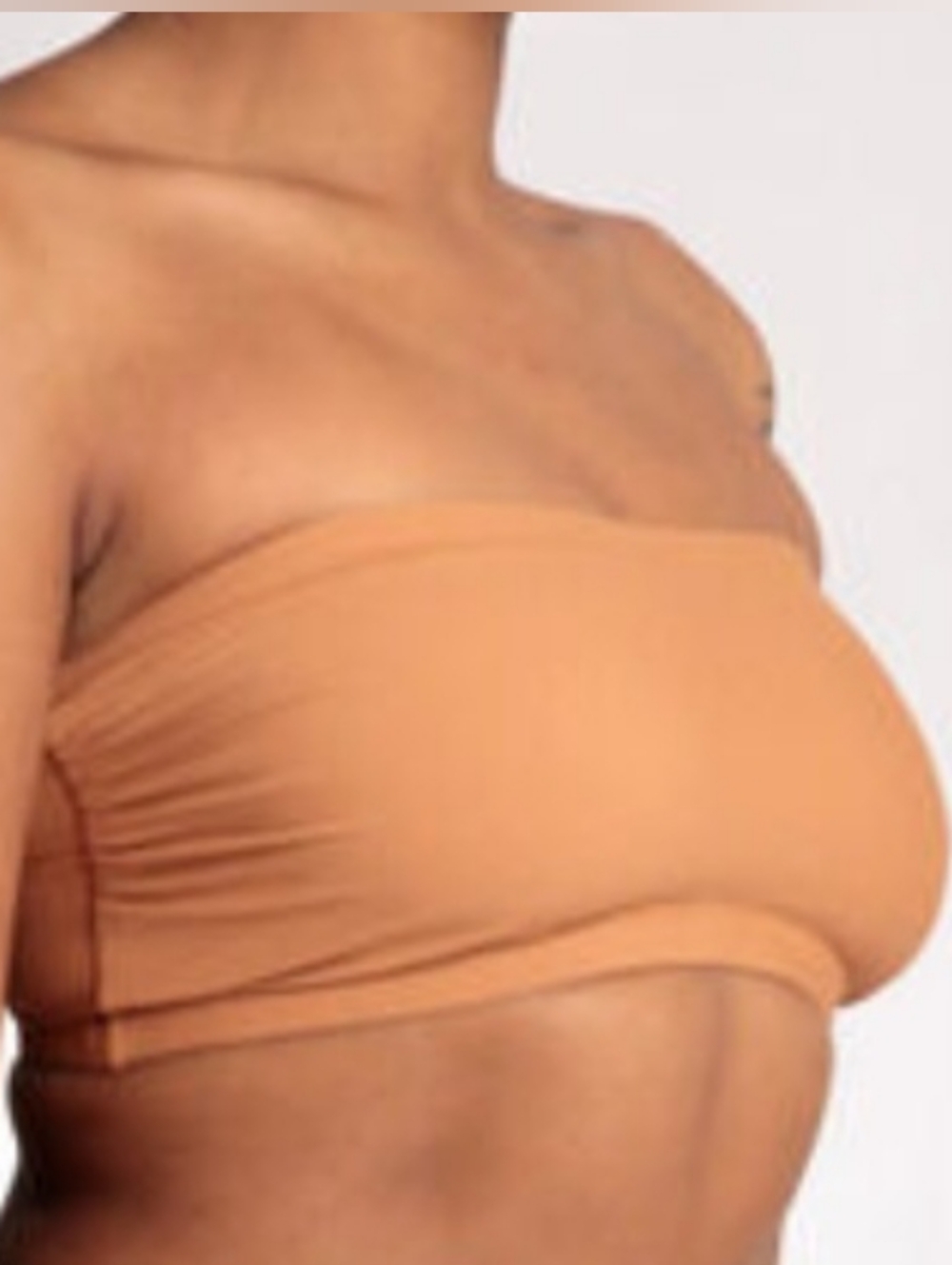 Nubian Skin Naked Bandeau Swimwear in Cafe au Lait Strapless Swim Top. Size XS